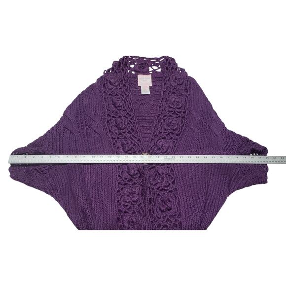 Vintage R&J Couture Boho Crochet Cardigan Sweater M Purple Floral Artisan Knit - Picture 7 of 10